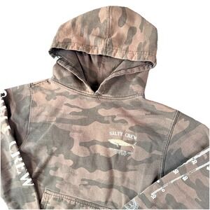 Salty Crew Hoodie Boys Brown Camouflage Fleece Lined Shark Graphic Outdoor